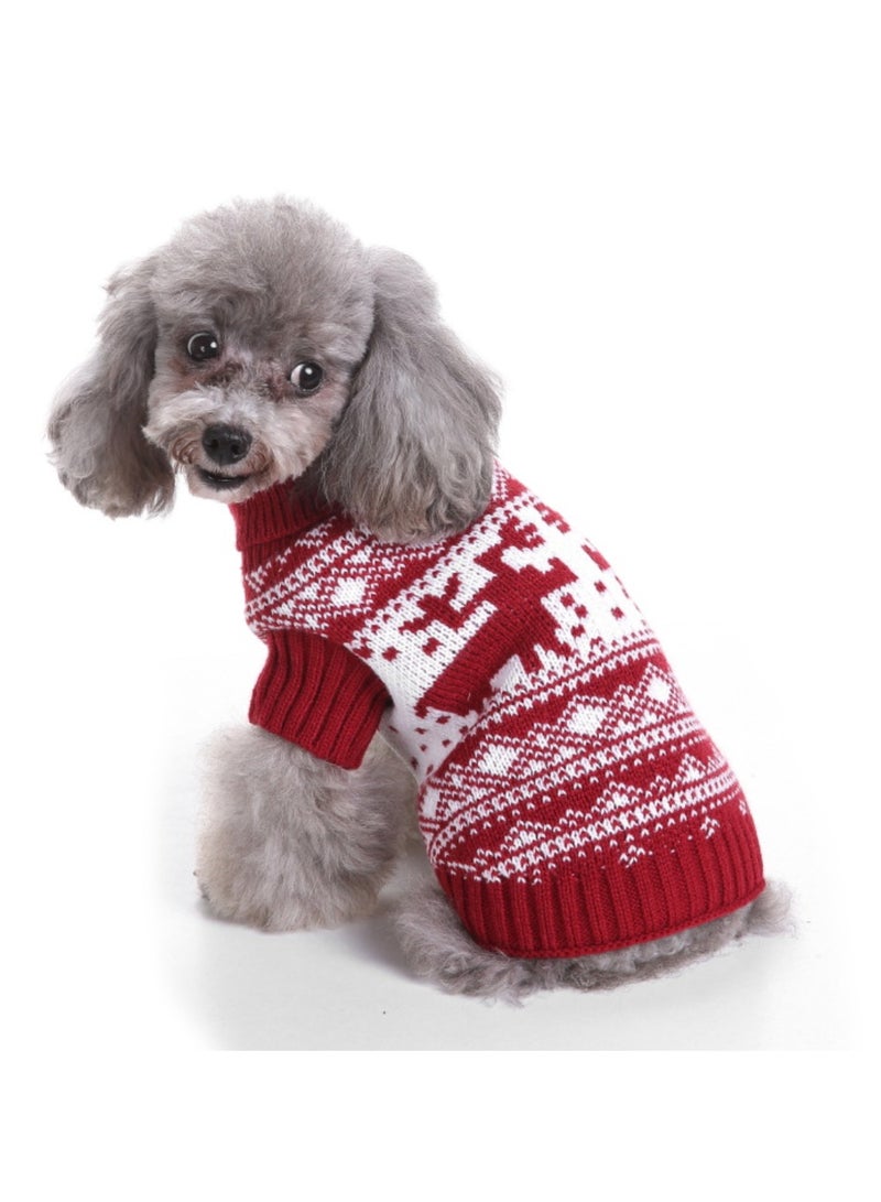 Dog Christmas Sweater Cute Striped Santa Xmas Dog Cat Outfit New Year Holiday Costumes Puppy Cat Sweater with Leash Hole for Small Medium Dogs Girl Boy Turtleneck Winter Warm Pet Clothes，Red - Image 1