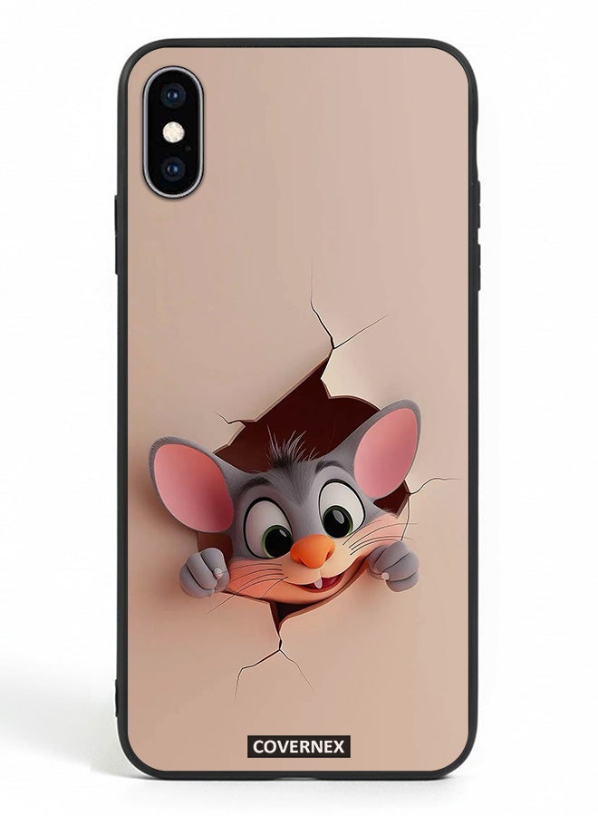 Covernex Apple iPhone X Protective Case Cover Printed Featuring Tiny Mouse Wall Break 3D Effect - Image 2