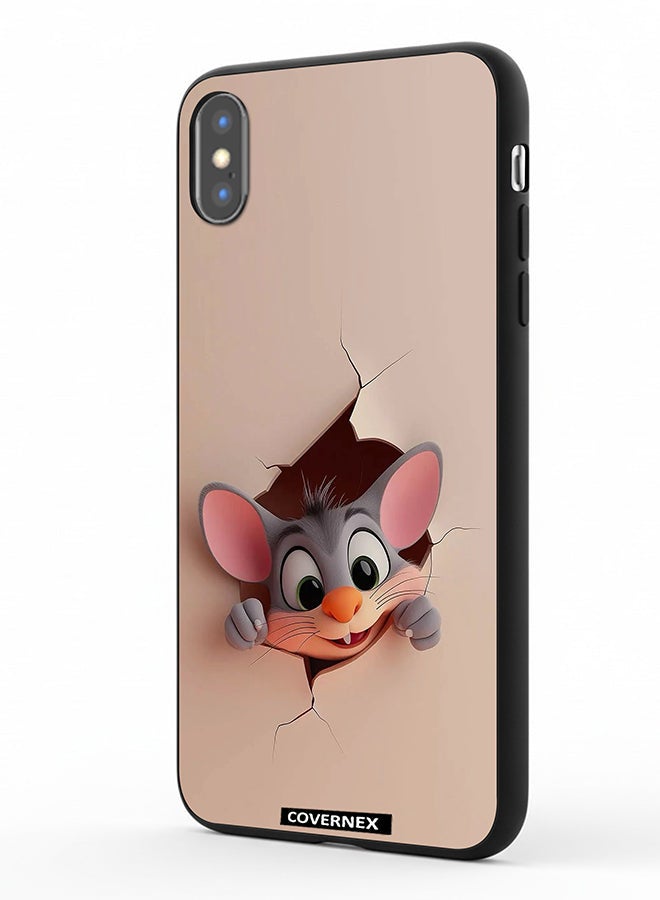 Covernex Apple iPhone X Protective Case Cover Printed Featuring Tiny Mouse Wall Break 3D Effect - Image 1