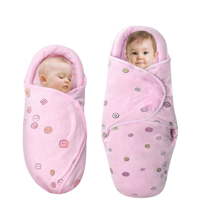 Knirose Premium Soft Cotton Baby Swaddle Blankets, Baby Blanket Wrap for Newborn Baby Boys Girls, Skin Friendly Wearable Swaddling Sleep Sack Calms Startle Reflex (Button, Peachpink, 0-3 Months + 3-6 Months) - Image 1