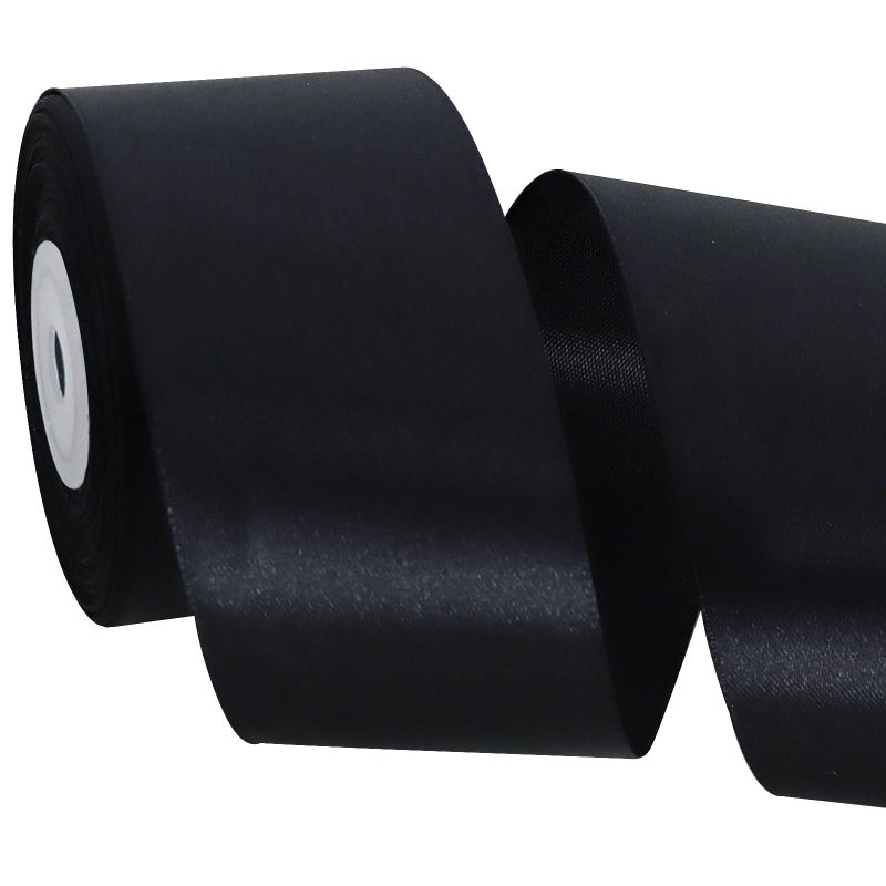 TONIFUL 2 Inch x 25 Yards Wide Black Satin Ribbon Solid Fabric Ribbons Roll for Valentines Day Crafts Chair Sash Gift Wrapping Invitation Cards Floral Hair Bows Sewing Party Wedding Car Decoration