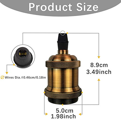 DiCUNO E26 Vintage Lamp Socket, Edison Pendant Light Socket Replacement, Antique Retro Hanging Lamp Holder for Industrial, Decorative, DIY Lighting, 600℃ Heat Resistant, 10 Packs (Vintage Brass Color) - Image 3
