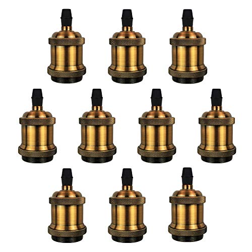 DiCUNO E26 Vintage Lamp Socket, Edison Pendant Light Socket Replacement, Antique Retro Hanging Lamp Holder for Industrial, Decorative, DIY Lighting, 600℃ Heat Resistant, 10 Packs (Vintage Brass Color) - Image 1
