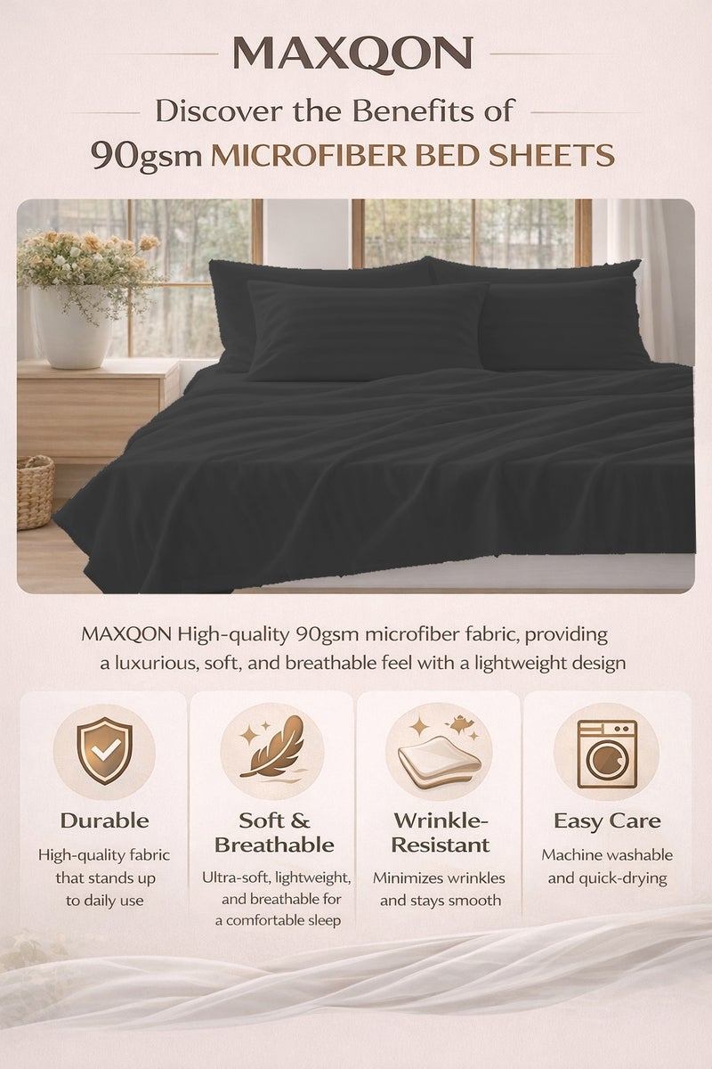 ماكسكون طقم ملاية سرير مايكروفايبر فاخر مكوّن من 3 قطع – ملاية مسطحة مقاس (180×240 سم) مع 2 كيس وسادة (50×75 سم) – ناعم جداً، قابل للتنفس، ومقاوم للتجاعيد – مناسب لأسرة السنجل والتوين – مثالي للاستخدام المنزلي والفندقي - Image 4