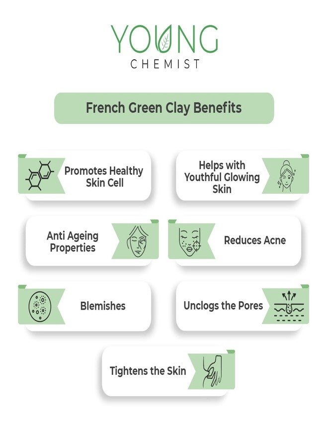 Young Chemist's French Green Clay Unclog pores, reduces acne Good for skin and hair (500g) - Image 2