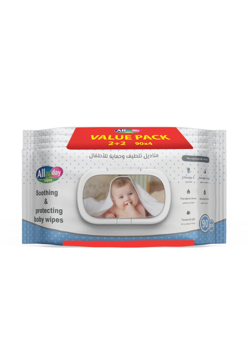 All day wipes All Day Soothing & Protecting Baby Wet Wipes Blue-90 Count Infused with High Water Concentration, Aloe Vera to Calm and Protect Delicate Skin. ( Pack of 4 ) - Image 1