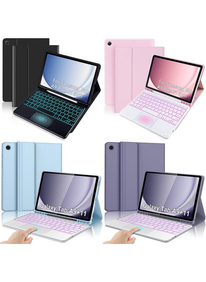 لجهاز Samsung Tablet A9 Plus Touch Backlit Bluetooth Keyboard X210 حافظة واقية 216 فتحة قلم حافظة جلدية سيليكون - اللون: حافظة واقية خضراء ليلية داكنة + غطاء مربع أسود لوحة مفاتيح بلوتوث - نوع المنتج: Samsung Tab A9 Plus 11 بوصة Sm-x210/x216/x218