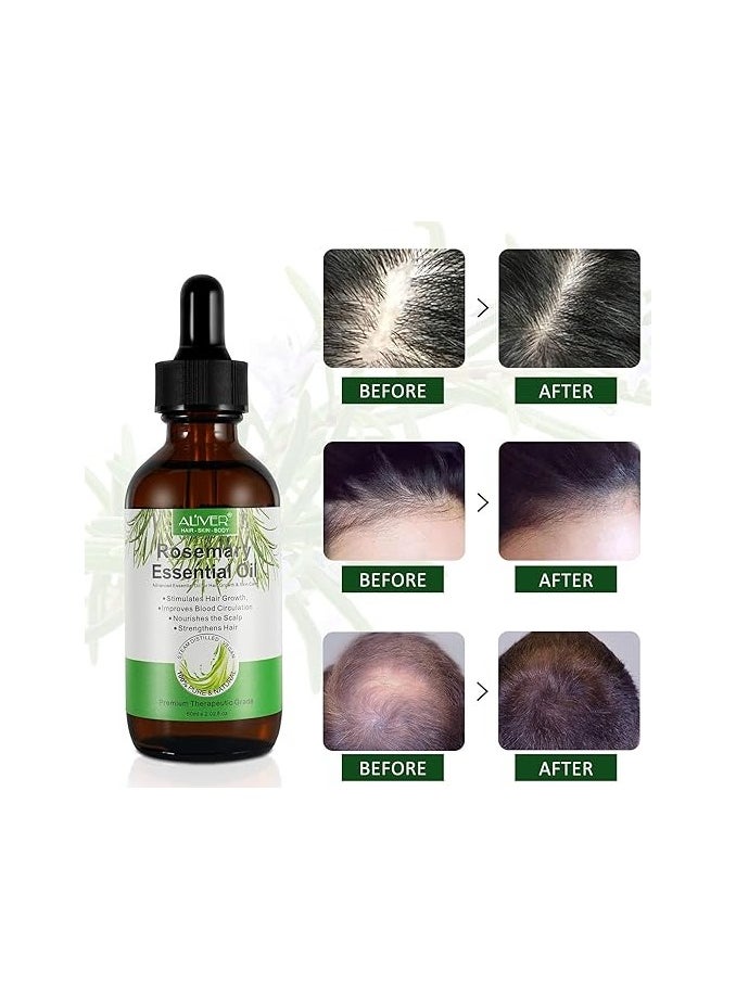 ALIVER - Rosemary Essential Oils (2 Pack) Rosemary Oil for Hair Growth Organic , Organic ingredients, Pure Natural , Reduce Hair Loss, Deeply Nourishing Scalp, Improves Blood Circulation, Control sebum - Image 1