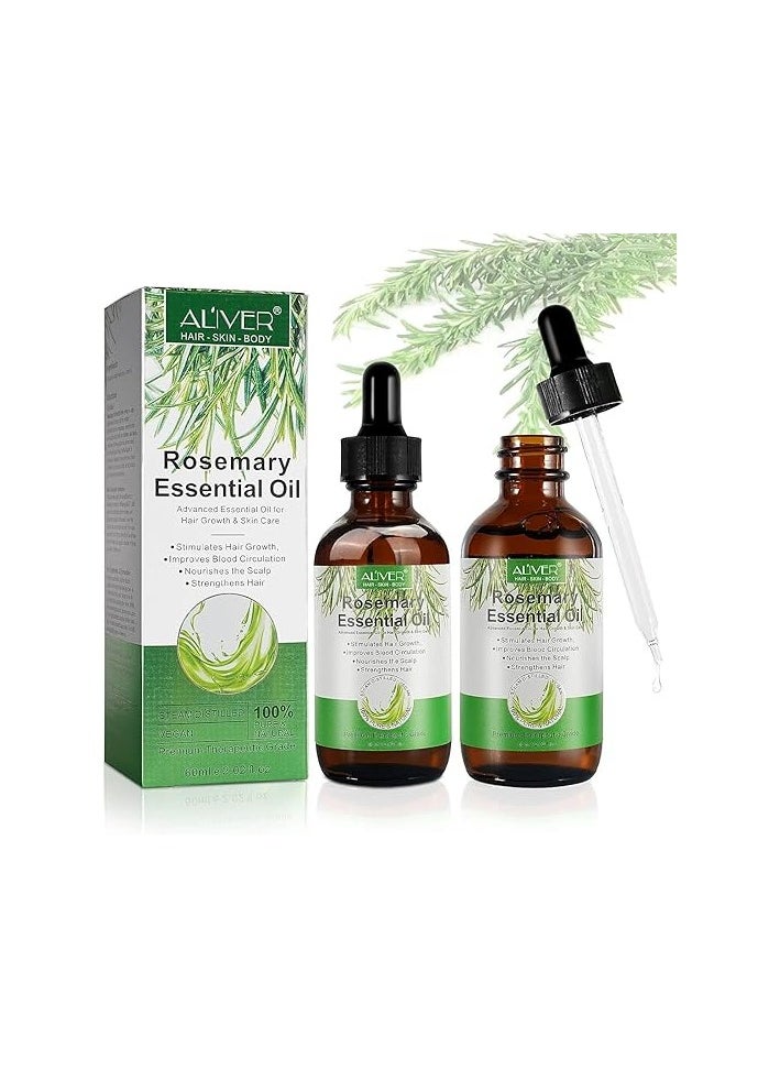ALIVER - Rosemary Essential Oils (2 Pack) Rosemary Oil for Hair Growth Organic , Organic ingredients, Pure Natural , Reduce Hair Loss, Deeply Nourishing Scalp, Improves Blood Circulation, Control sebum - Image 1