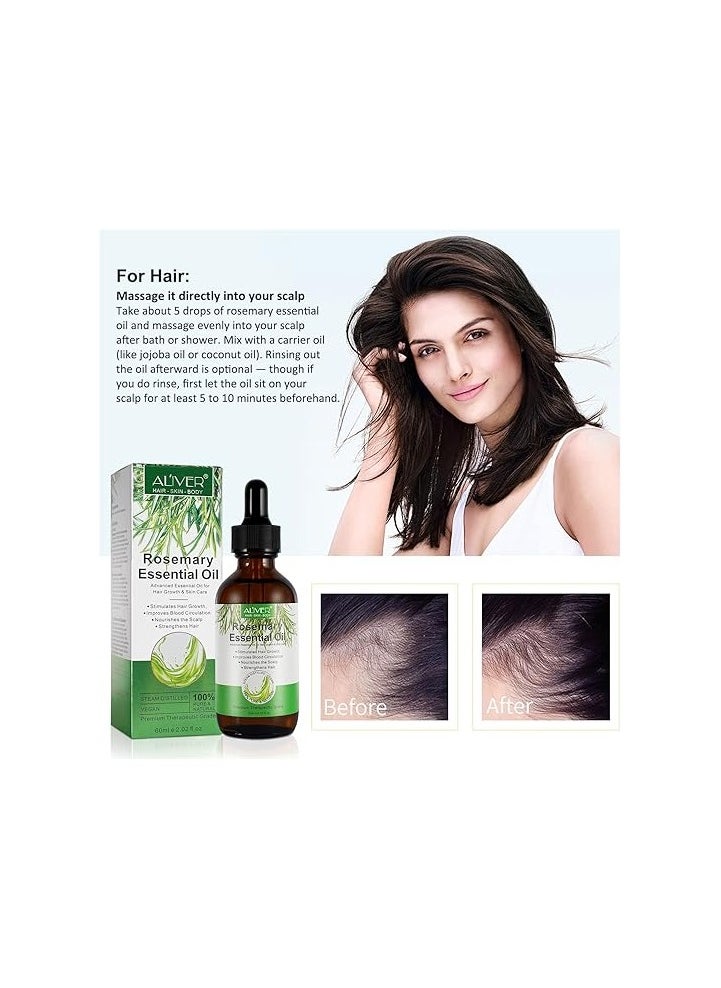 ALIVER - Rosemary Essential Oils (2 Pack) Rosemary Oil for Hair Growth Organic , Organic ingredients, Pure Natural , Reduce Hair Loss, Deeply Nourishing Scalp, Improves Blood Circulation, Control sebum - Image 1