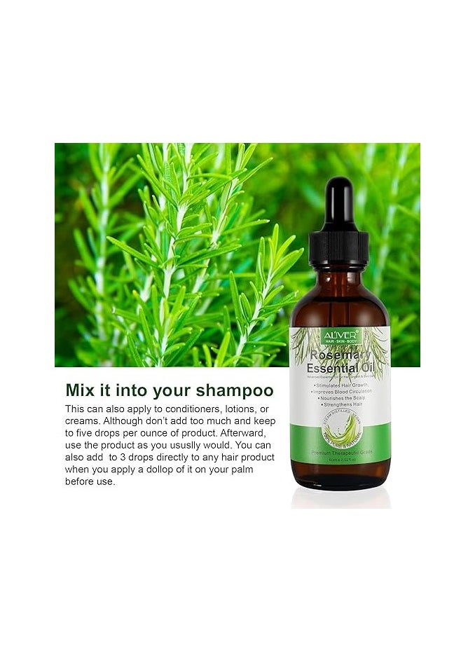ALIVER - Rosemary Essential Oils (2 Pack) Rosemary Oil for Hair Growth Organic , Organic ingredients, Pure Natural , Reduce Hair Loss, Deeply Nourishing Scalp, Improves Blood Circulation, Control sebum - Image 1