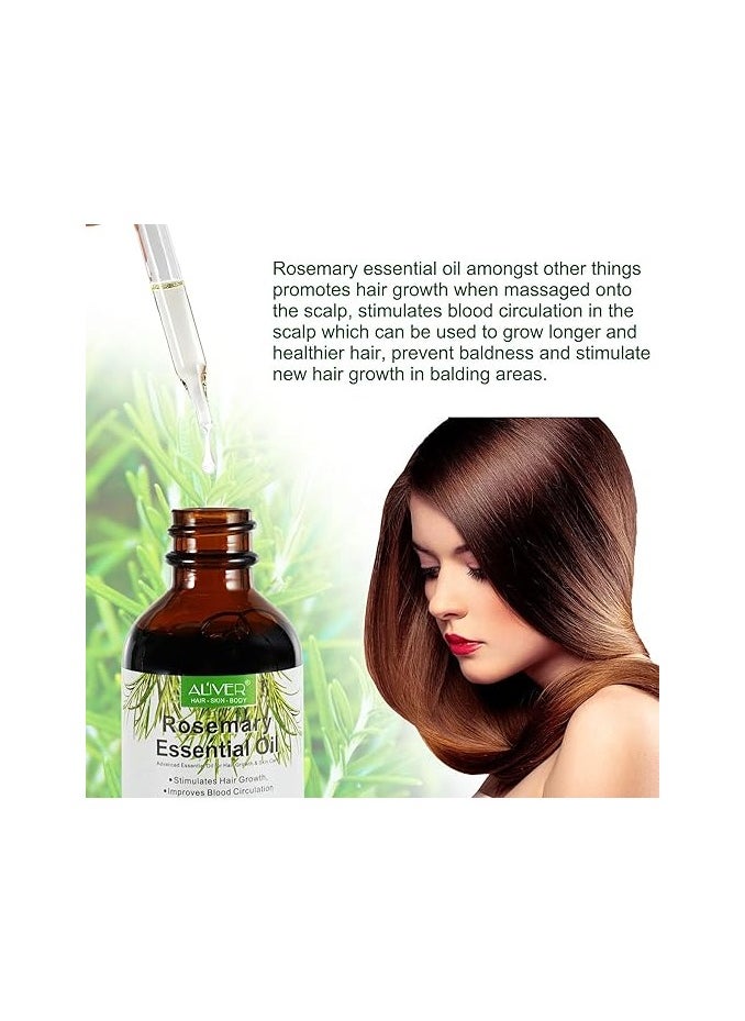 ALIVER - Rosemary Essential Oils (2 Pack) Rosemary Oil for Hair Growth Organic , Organic ingredients, Pure Natural , Reduce Hair Loss, Deeply Nourishing Scalp, Improves Blood Circulation, Control sebum - Image 1