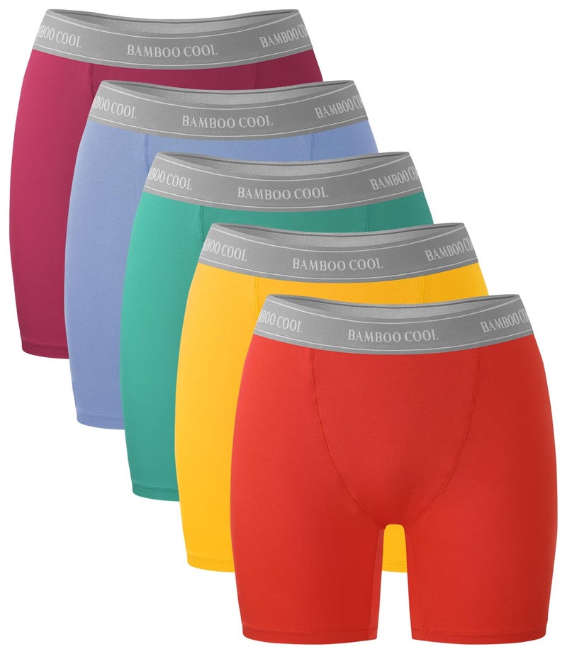 BAMBOO COOL Womens Boxer Briefs Boy Shorts Soft Stretch Panties for Women, 5-Pack - Image 1