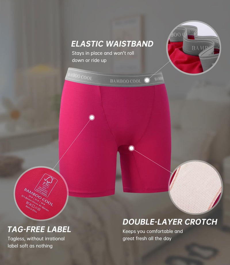 BAMBOO COOL Womens Boxer Briefs Boy Shorts Soft Stretch Panties for Women, 5-Pack - Image 3