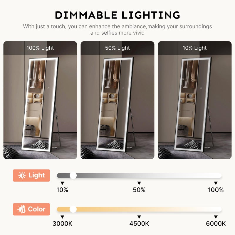 Kosmonia 56Ã—18 LED Full Length Mirror with Lights - Wall Mounted Vertical Vanity Mirror for Bedroom & Bathroom, Full Body Backlit, Adjustable Brightness, Tempered Glass - Image 3