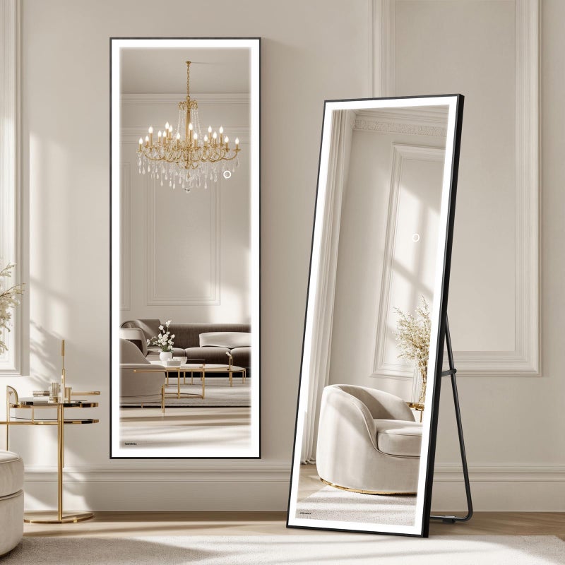 Kosmonia 56Ã—18 LED Full Length Mirror with Lights - Wall Mounted Vertical Vanity Mirror for Bedroom & Bathroom, Full Body Backlit, Adjustable Brightness, Tempered Glass - Image 1