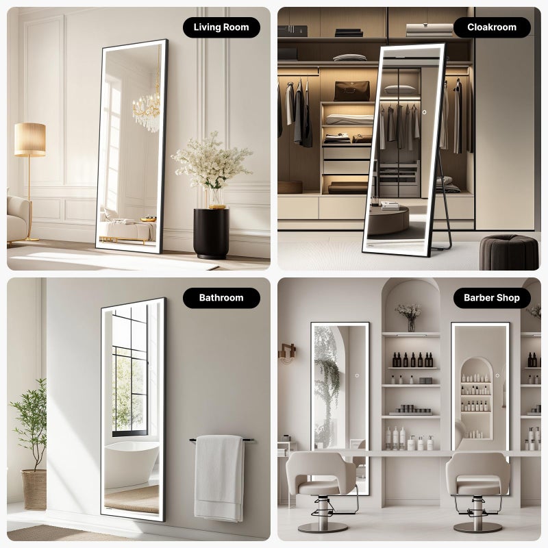 Kosmonia 56Ã—18 LED Full Length Mirror with Lights - Wall Mounted Vertical Vanity Mirror for Bedroom & Bathroom, Full Body Backlit, Adjustable Brightness, Tempered Glass - Image 5