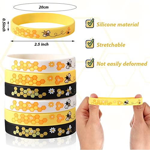 Threan Bee Silicone Bracelets Bulk Honeybee Rubber Wristbands Pack for World Bee Day Easter Basket Stuffers Birthday Spring Summer Party Favors Decorations Gifts for Bags96 Pieces - Image 5