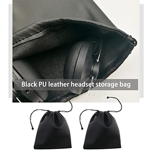 ECSiNG 2PCS Headphone Storage Bag Headset Drawstring Pouch PU Leather Earphone Carrying Bag Waterproof Lightweight Protective Case 22x20cm Black - Image 3