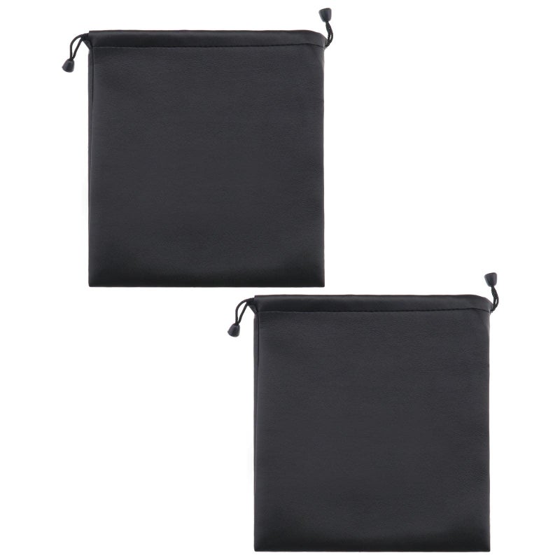 ECSiNG 2PCS Headphone Storage Bag Headset Drawstring Pouch PU Leather Earphone Carrying Bag Waterproof Lightweight Protective Case 22x20cm Black - Image 2