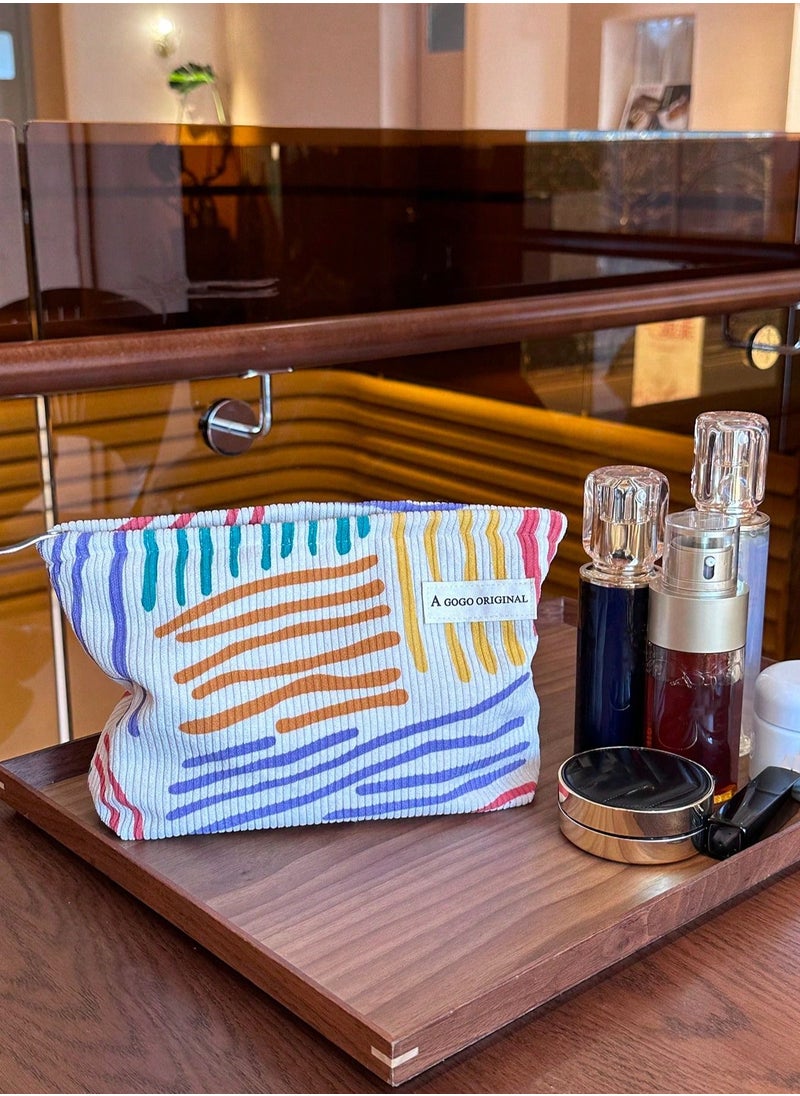 A GOGO ORIGINAL - Corduroy Striped Makeup Bag Portable Travel Skincare Storage Bag 26*19*5cm - Image 1