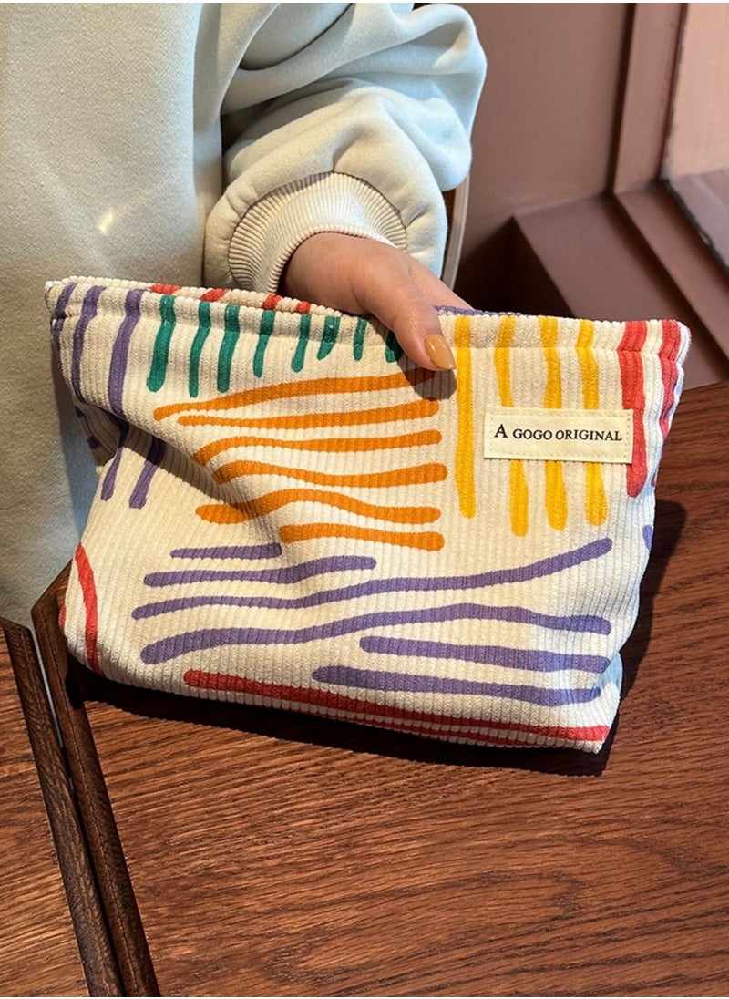 A GOGO ORIGINAL - Corduroy Striped Makeup Bag Portable Travel Skincare Storage Bag 26*19*5cm - Image 1