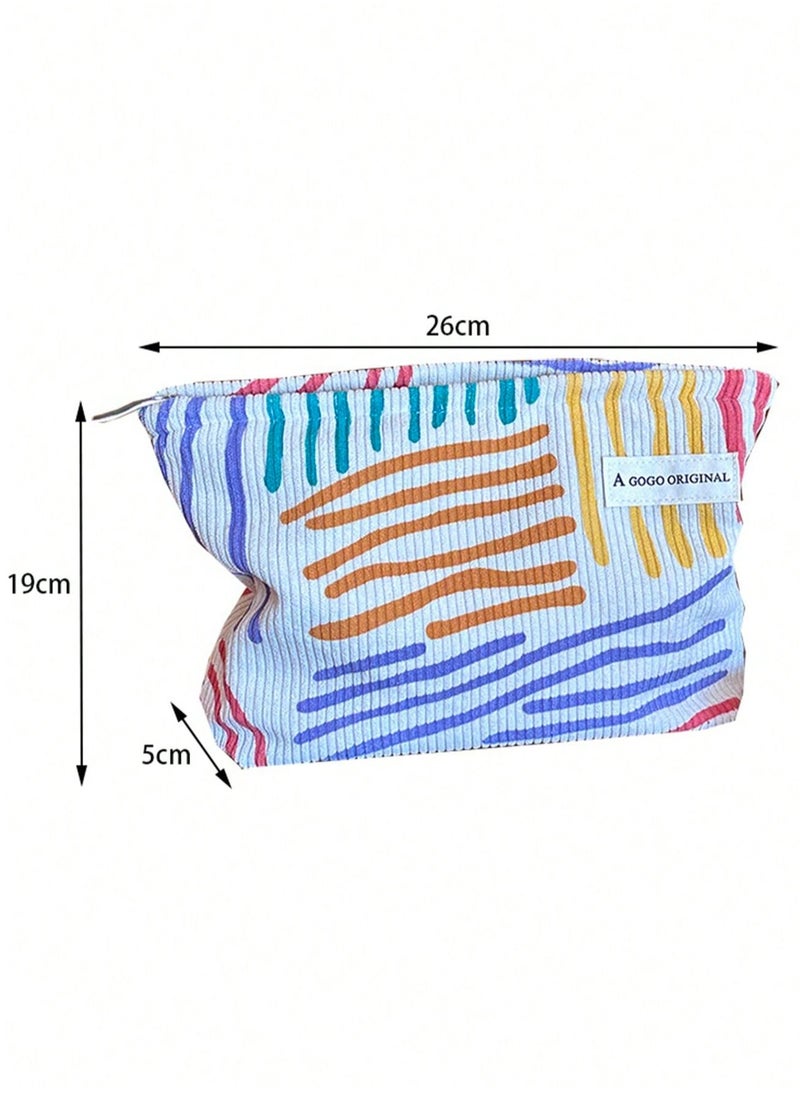 A GOGO ORIGINAL - Corduroy Striped Makeup Bag Portable Travel Skincare Storage Bag 26*19*5cm - Image 1