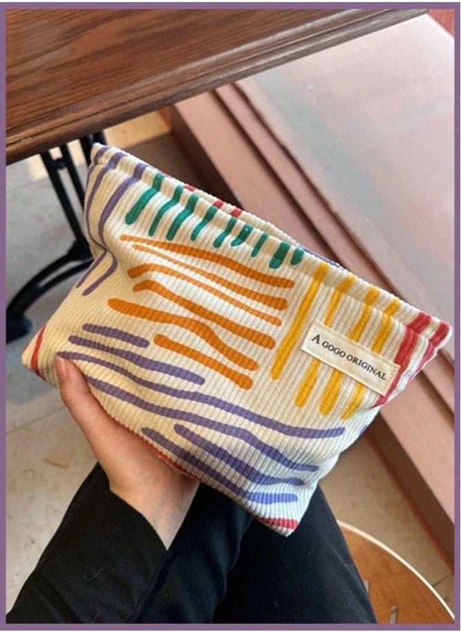 A GOGO ORIGINAL - Corduroy Striped Makeup Bag Portable Travel Skincare Storage Bag 26*19*5cm - Image 1