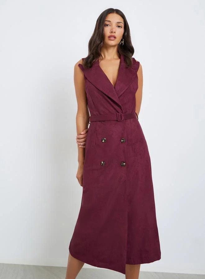 Styli Women Suede Look Sleeveless Blazer Midi Dress