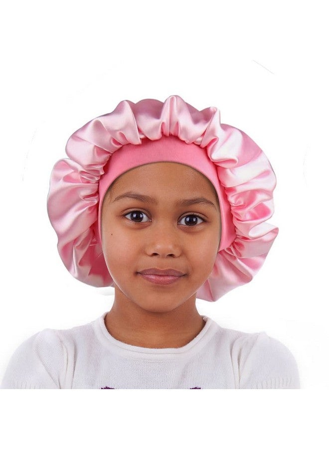 Alnorm Sleep Cap For Kids Satin Hair Scarf Girls Night Head Wrap Floral Silk Nightcap Light Pink  - Image 2