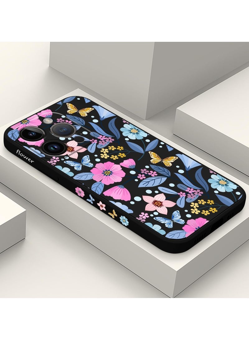 for iPhone 16 Pro Max Case Anti Scratch Microfiber Lining Phone Cover Silicone Ultra Slim Case for iPhone 16 Pro Max 6.9 inch-Flower Black - Image 2