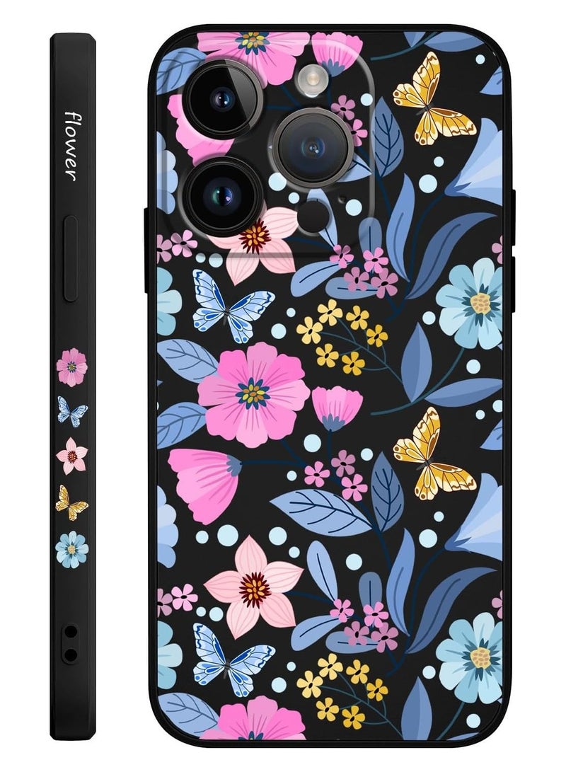 for iPhone 16 Pro Max Case Anti Scratch Microfiber Lining Phone Cover Silicone Ultra Slim Case for iPhone 16 Pro Max 6.9 inch-Flower Black - Image 1