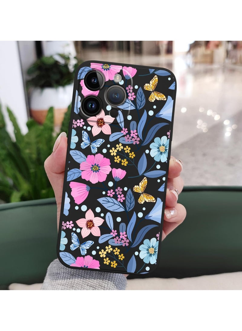 for iPhone 16 Pro Max Case Anti Scratch Microfiber Lining Phone Cover Silicone Ultra Slim Case for iPhone 16 Pro Max 6.9 inch-Flower Black - Image 4