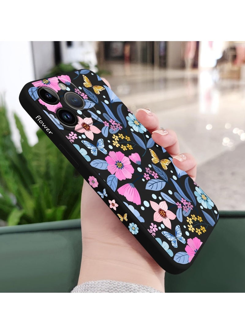 for iPhone 16 Pro Max Case Anti Scratch Microfiber Lining Phone Cover Silicone Ultra Slim Case for iPhone 16 Pro Max 6.9 inch-Flower Black - Image 3
