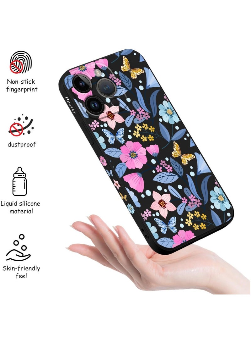 for iPhone 16 Pro Max Case Anti Scratch Microfiber Lining Phone Cover Silicone Ultra Slim Case for iPhone 16 Pro Max 6.9 inch-Flower Black - Image 5