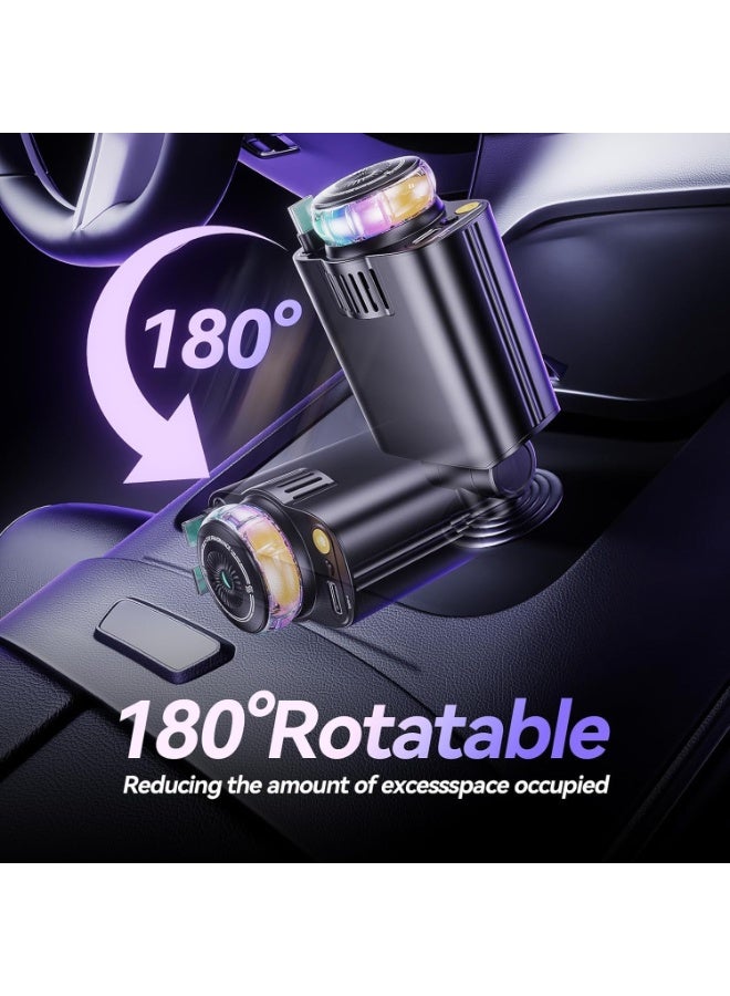 ELTRAZONE 5-in-1 Car Charger with Air Freshener & Star Light, 45W Fast Charging, Retractable USB-C & iOS Cables, Black - Image 3