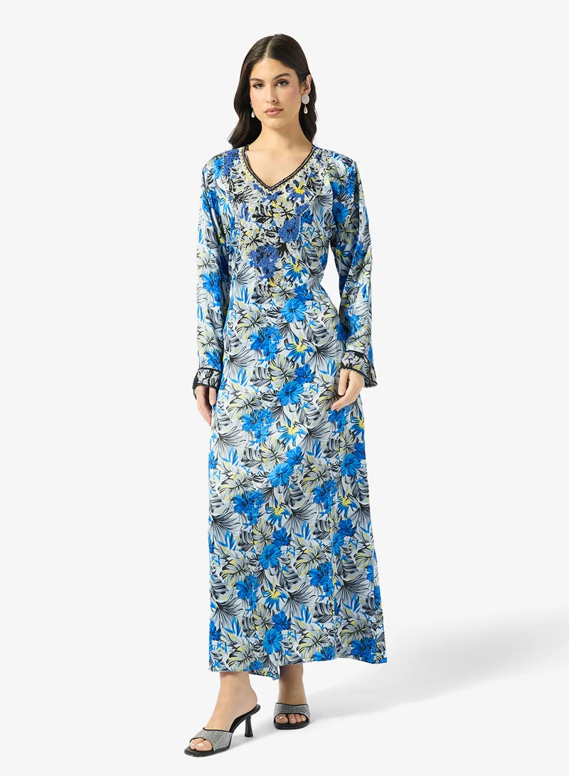 ARABIAN CLOSET Embellished Belted Jalabiya