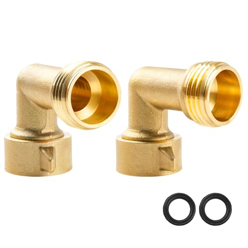 Himaweek 2Pack 90Degree Brass Hose Elbow Connector LeadFree EasyGrip Adapter for RV Water Hookup Outdoor Faucets Garden Hoses - Image 1
