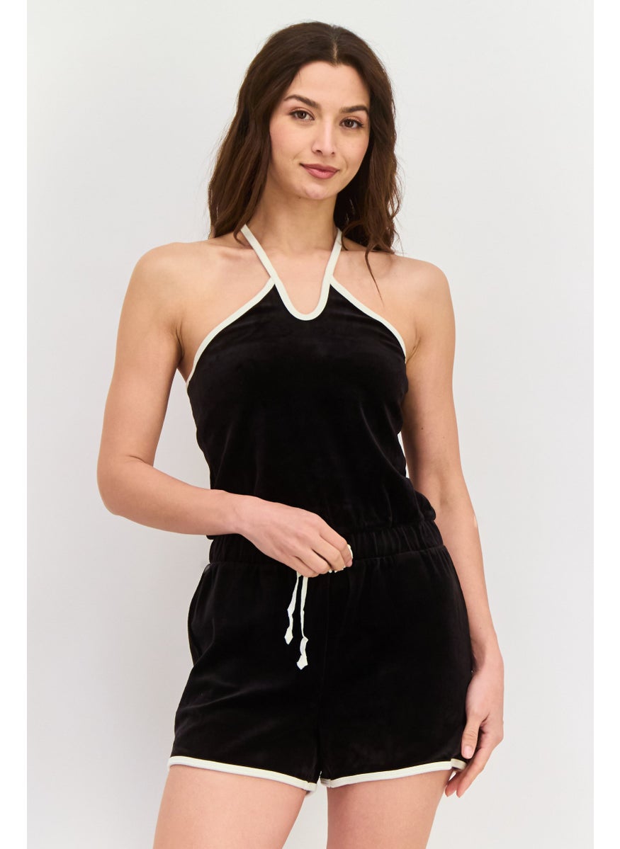 Juicy Couture Women Velvet Sleeveless Playsuit, Black  - Image 1