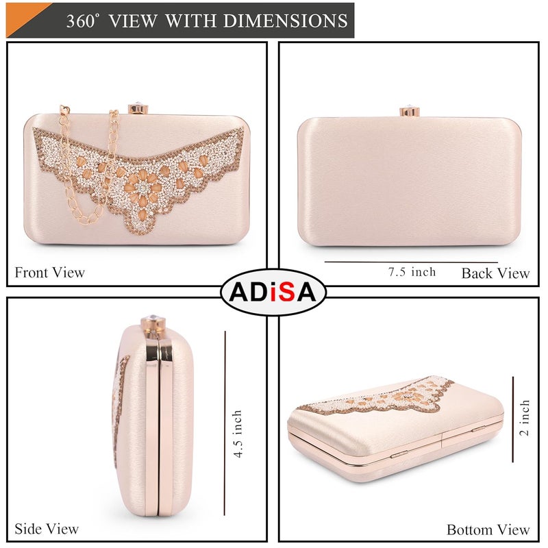 ADISA Beaded formal party clutch with gold chain for women and girls - Image 2