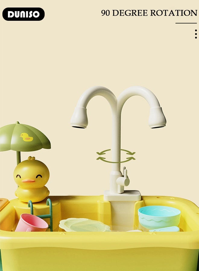 DUNISO ألعاب مطبخ الأطفال حوض غسيل الأطفال لعبة حوض غسيل كهربائي مع نظام دورة المياه التلقائي حوض لعب مع مياه جارية ملحقات ألعاب المطبخ لعبة تمثيل الأدوار للأطفال الأولاد والبنات - Image 5
