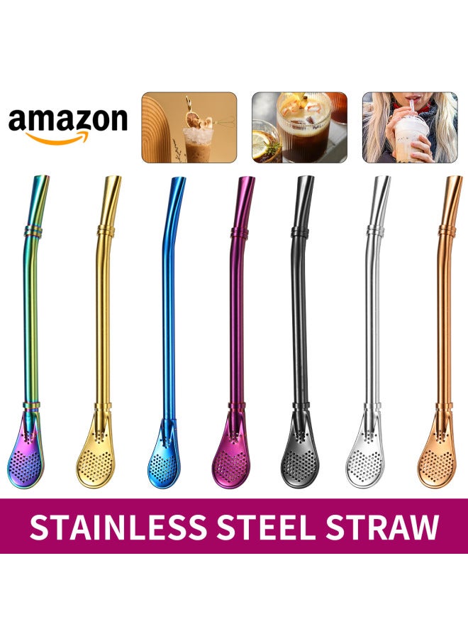 304 Stainless Steel Straw Spoon Creative Mate Tea Straw Mixing Spoon Tea Milk Tea Filter Straw Spoon-Specifications:Double-ring Rose Gold Pipette Spoon  - Image 2