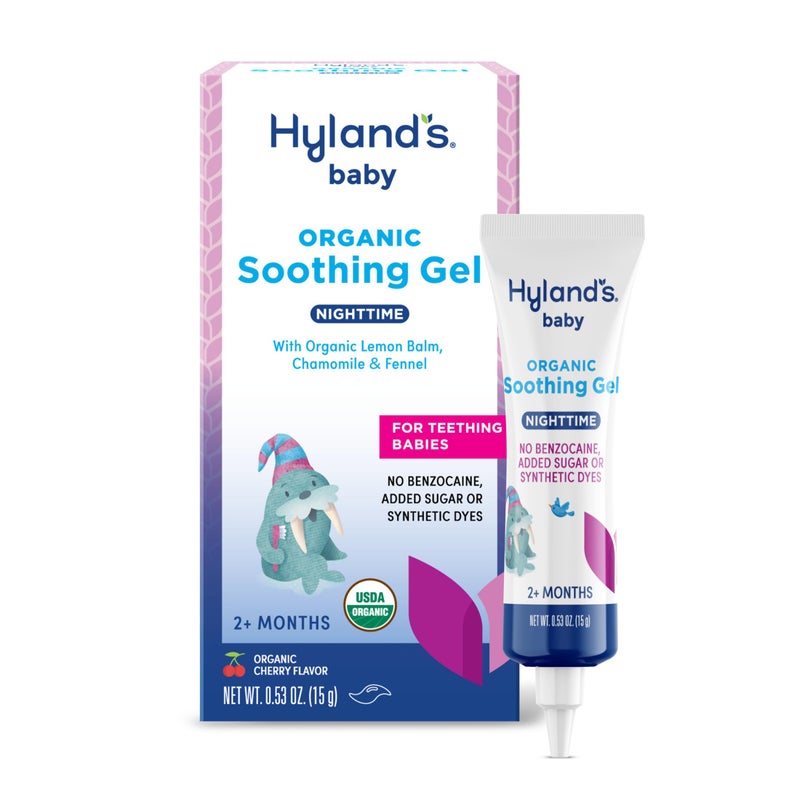 Hyland's Baby Organic Night Oral Soothing Gel, with Chamomile, Calendula, and Fennel, Cooling Gel for Oral Discomfort, Easy-to-Apply, Ages 2 Months and Up, 0.53 Ounce - Image 1