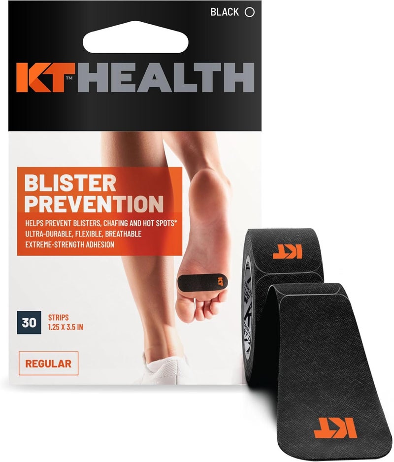 KT TAPE شريط منع الفقاعات من KT Health - 30 شريط مقصوص مسبقًا لحماية الفقاعات، لاصق قوي، مختبر من قبل أطباء الجلد، مثالي للرياضيين وأنماط الحياة النشطة - أسود - Image 1