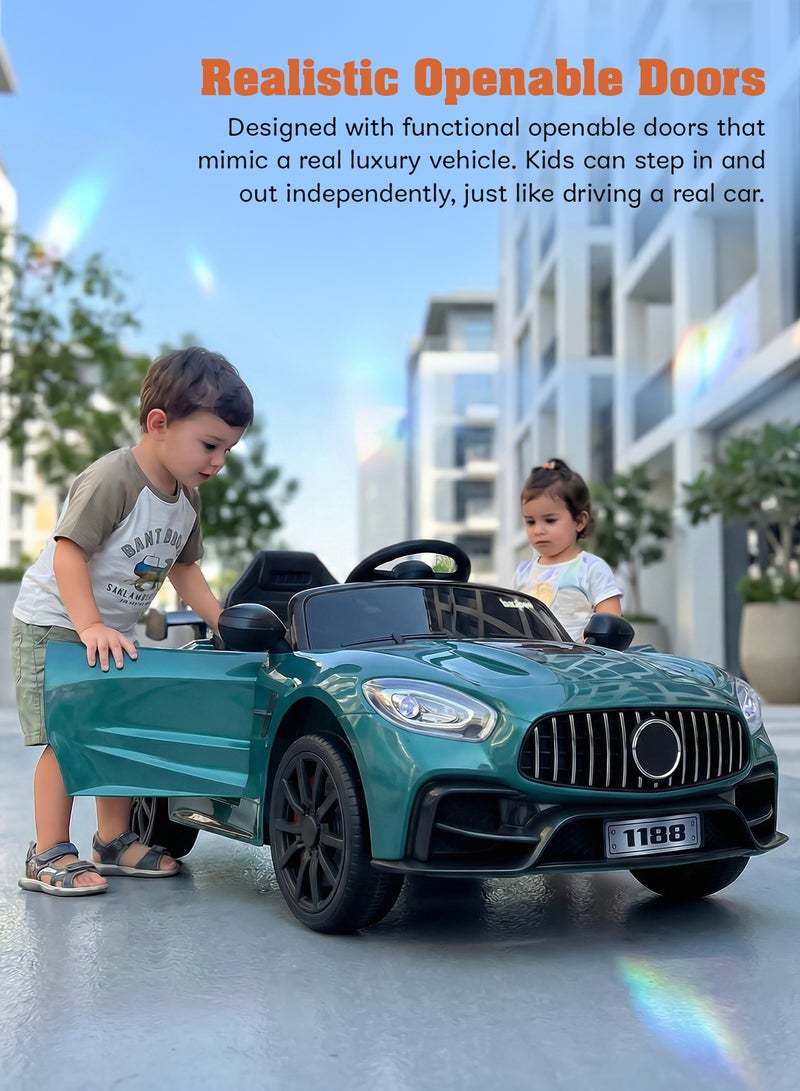 بيبي سيارة بنزي تعمل بالبطارية للأطفال، سيارة ركوب للأطفال مزودة بإضاءة LED وموسيقى وجهاز تحكم عن بعد | لعبة سيارة أطفال تعمل بالبطارية | سيارة أطفال للأطفال الصغار | سيارة كهربائية للأطفال من عمر سنتين إلى 5 سنوات، لون أخضر - Image 3