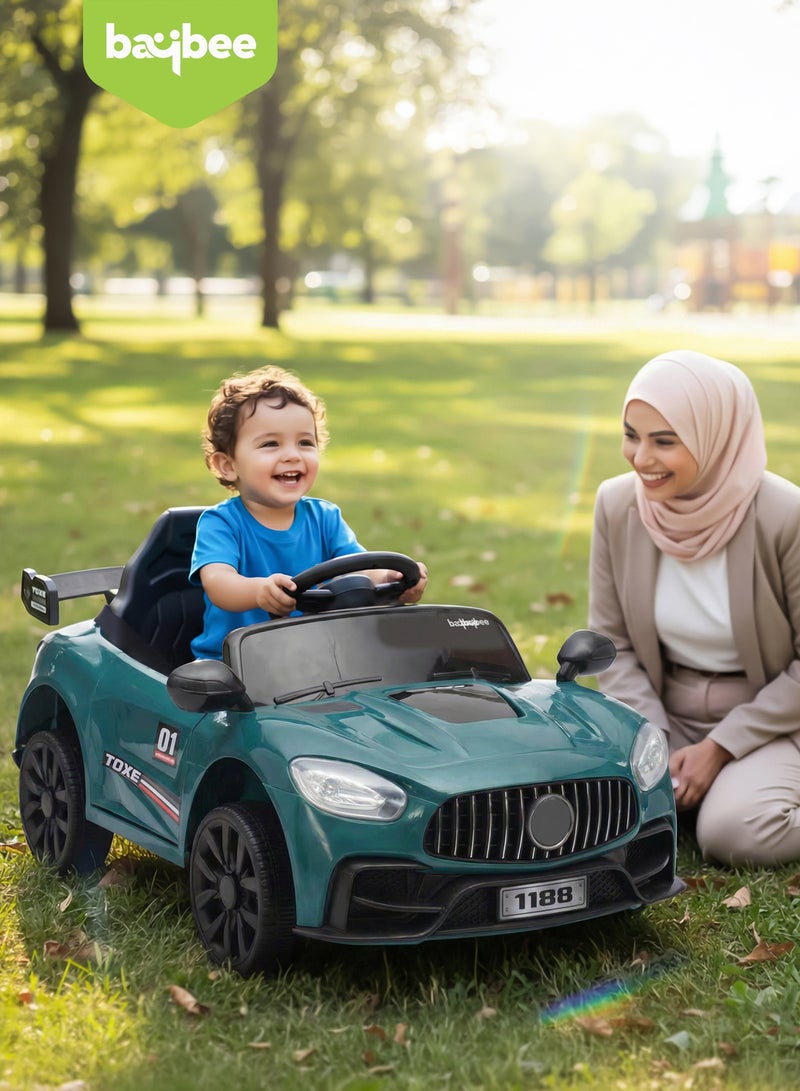 بيبي سيارة بنزي تعمل بالبطارية للأطفال، سيارة ركوب للأطفال مزودة بإضاءة LED وموسيقى وجهاز تحكم عن بعد | لعبة سيارة أطفال تعمل بالبطارية | سيارة أطفال للأطفال الصغار | سيارة كهربائية للأطفال من عمر سنتين إلى 5 سنوات، لون أخضر - Image 2