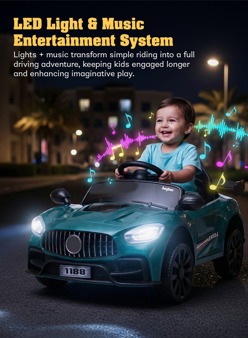 بيبي سيارة بنزي تعمل بالبطارية للأطفال، سيارة ركوب للأطفال مزودة بإضاءة LED وموسيقى وجهاز تحكم عن بعد | لعبة سيارة أطفال تعمل بالبطارية | سيارة أطفال للأطفال الصغار | سيارة كهربائية للأطفال من عمر سنتين إلى 5 سنوات، لون أخضر - Image 5