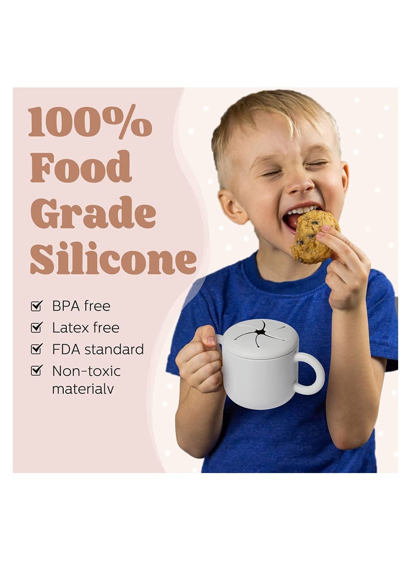 SYOSI Silicone Snack Cup for Toddlers and Kids, Sippy Cup Snack Containers with Double Handles Removable Lid for Toddler Baby Infants Training Cup for 6 Month+, for Milk Oatmeal Fruit Cookies (Gray)  - Image 2
