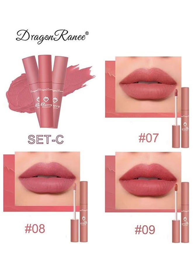 راني دراجون أحمر شفاه غير لامع -3 ألوان شفاه الصقيل طويل الأمد مقاوم للماء غير لاصق كوب أحمر الشفاه مجموعة ، 3 قطع أحمر الشفاه السائل غير اللامع المخملي ، مجموعة مستحضرات التجميل ماكياج ملمع الشفاه السلس للنساء - Image 3
