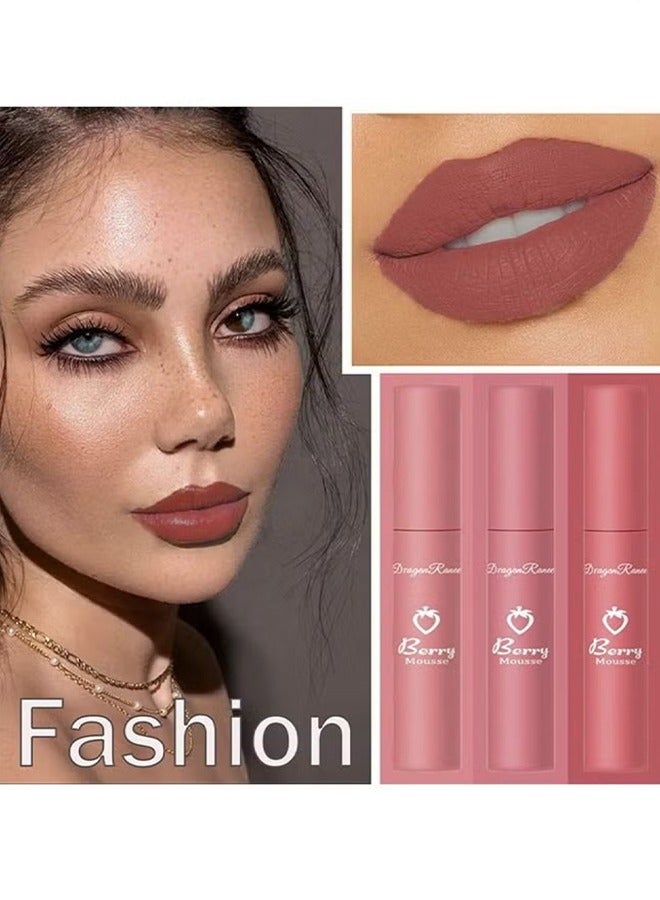راني دراجون أحمر شفاه غير لامع -3 ألوان شفاه الصقيل طويل الأمد مقاوم للماء غير لاصق كوب أحمر الشفاه مجموعة ، 3 قطع أحمر الشفاه السائل غير اللامع المخملي ، مجموعة مستحضرات التجميل ماكياج ملمع الشفاه السلس للنساء - Image 5